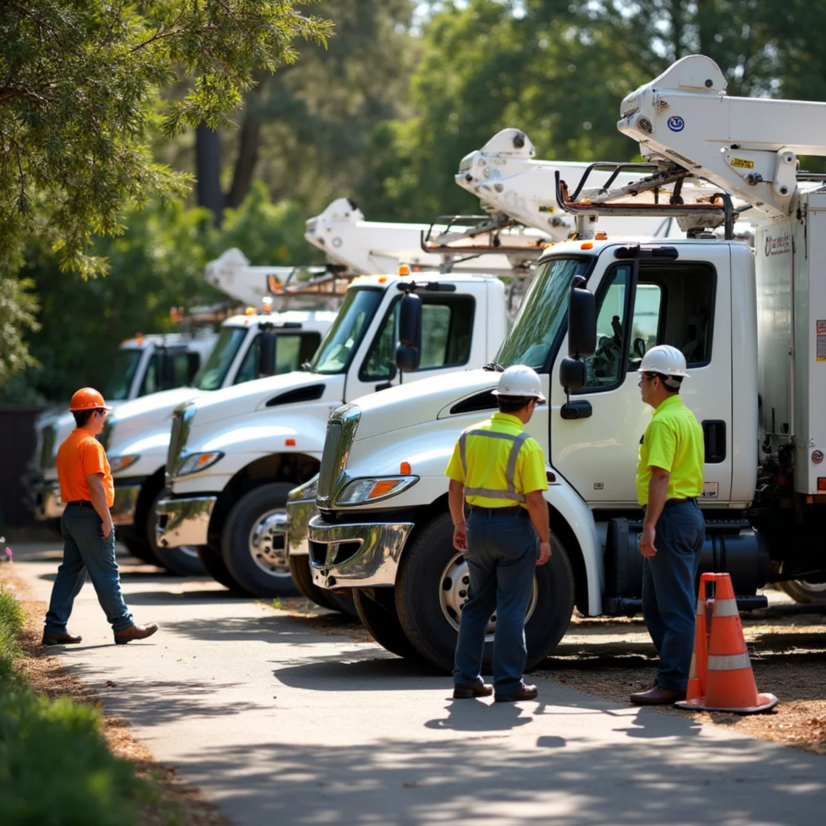 Specialized arborist equipment and utility trucks ready for dispatch
