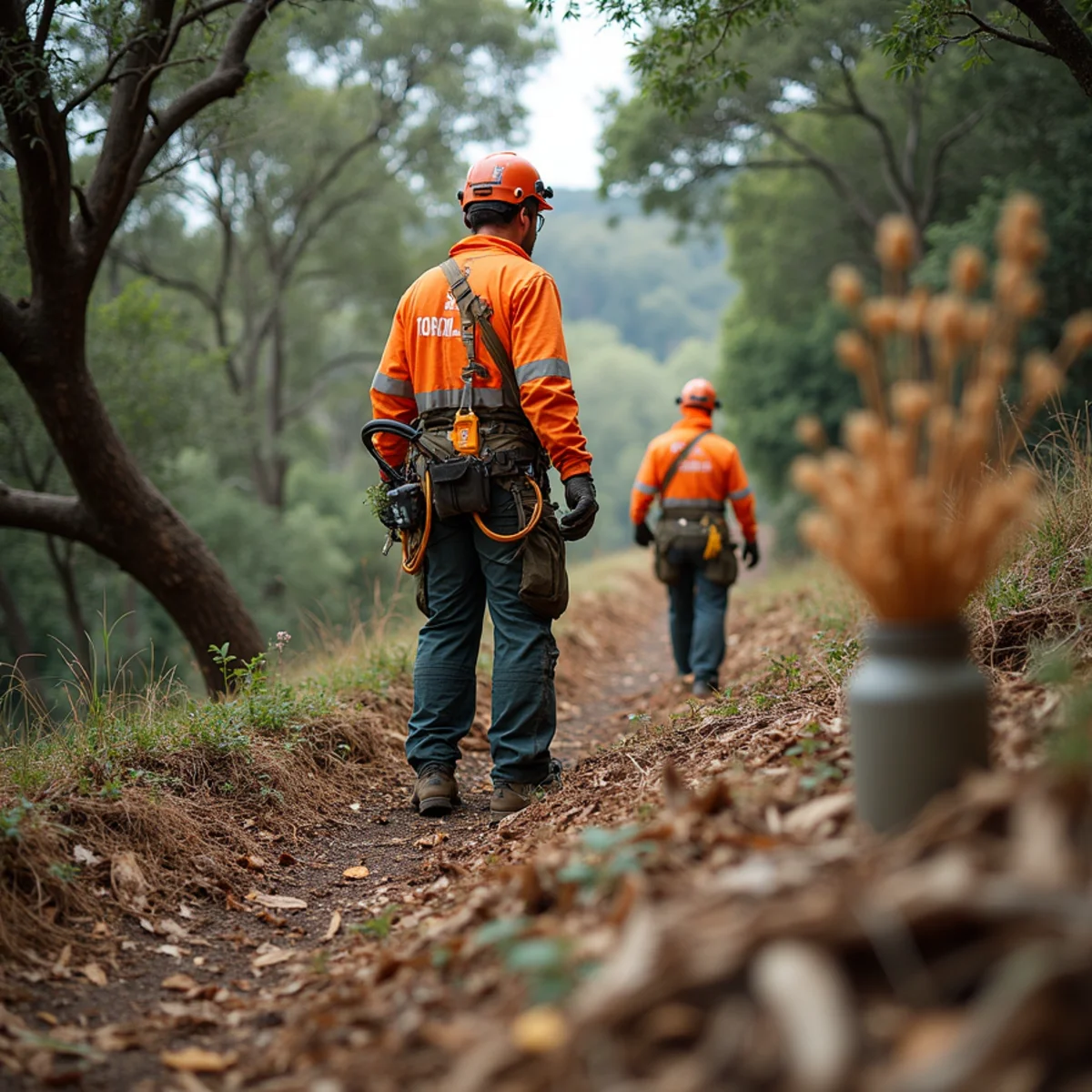 Zone 2 reduced fuel zone breaking ladder fuels on steep hillside slope