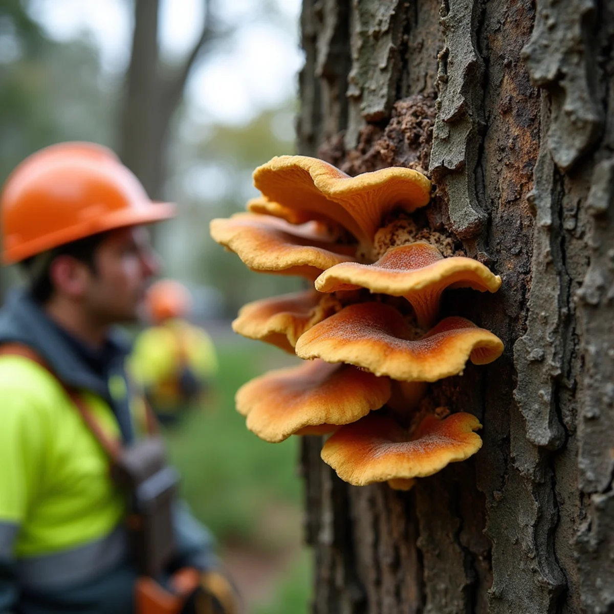 Fungal fruiting bodies confirming severe internal wood decay