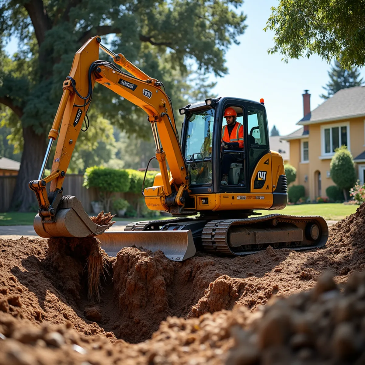 Full root ball excavation for foundation excavation or plumbing line