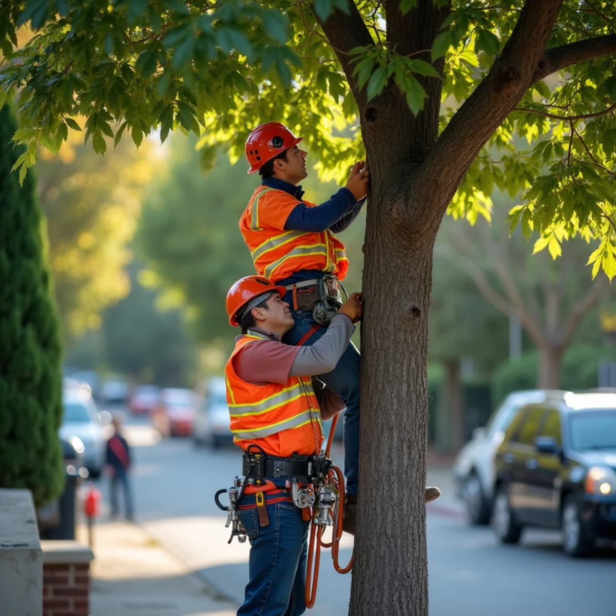 Crown raising creating vertical clearance for commercial parking lots