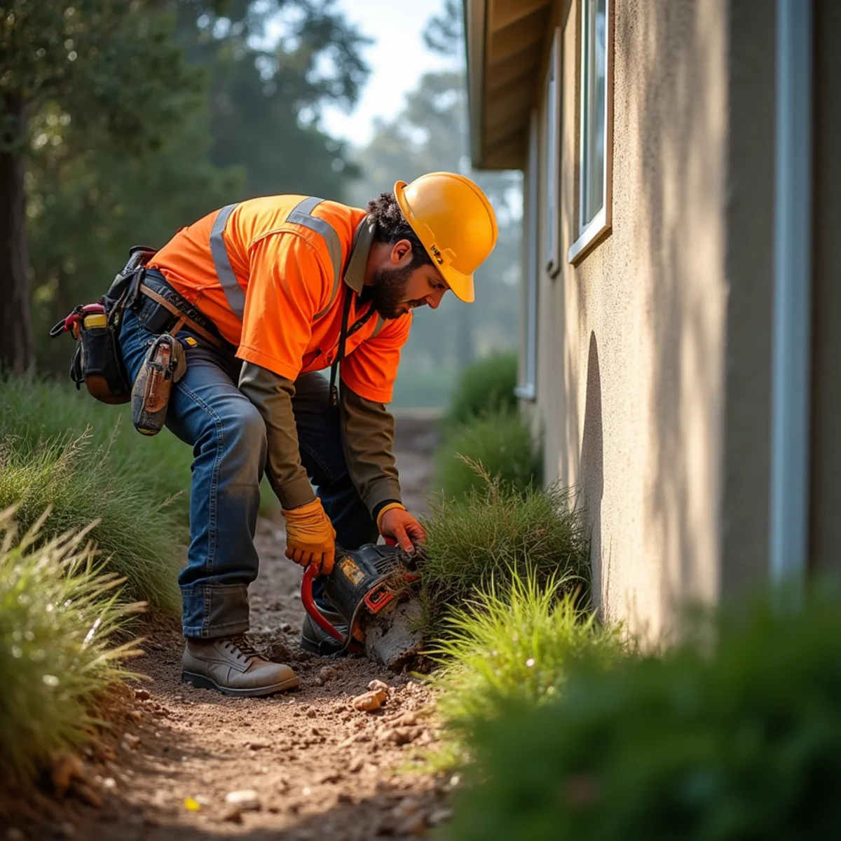 Zone 0 ember-resistant zone clearing against residential exterior