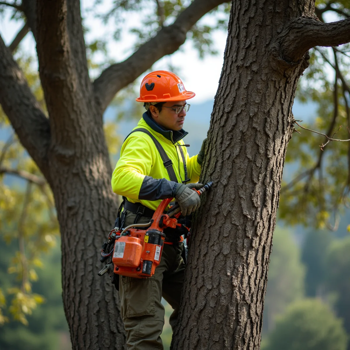 Zone 1 canopy thinning and branch limbing preventing ladder fuels