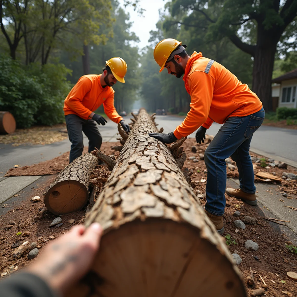 Sectioning recovered tree trunk into transportable timber rounds