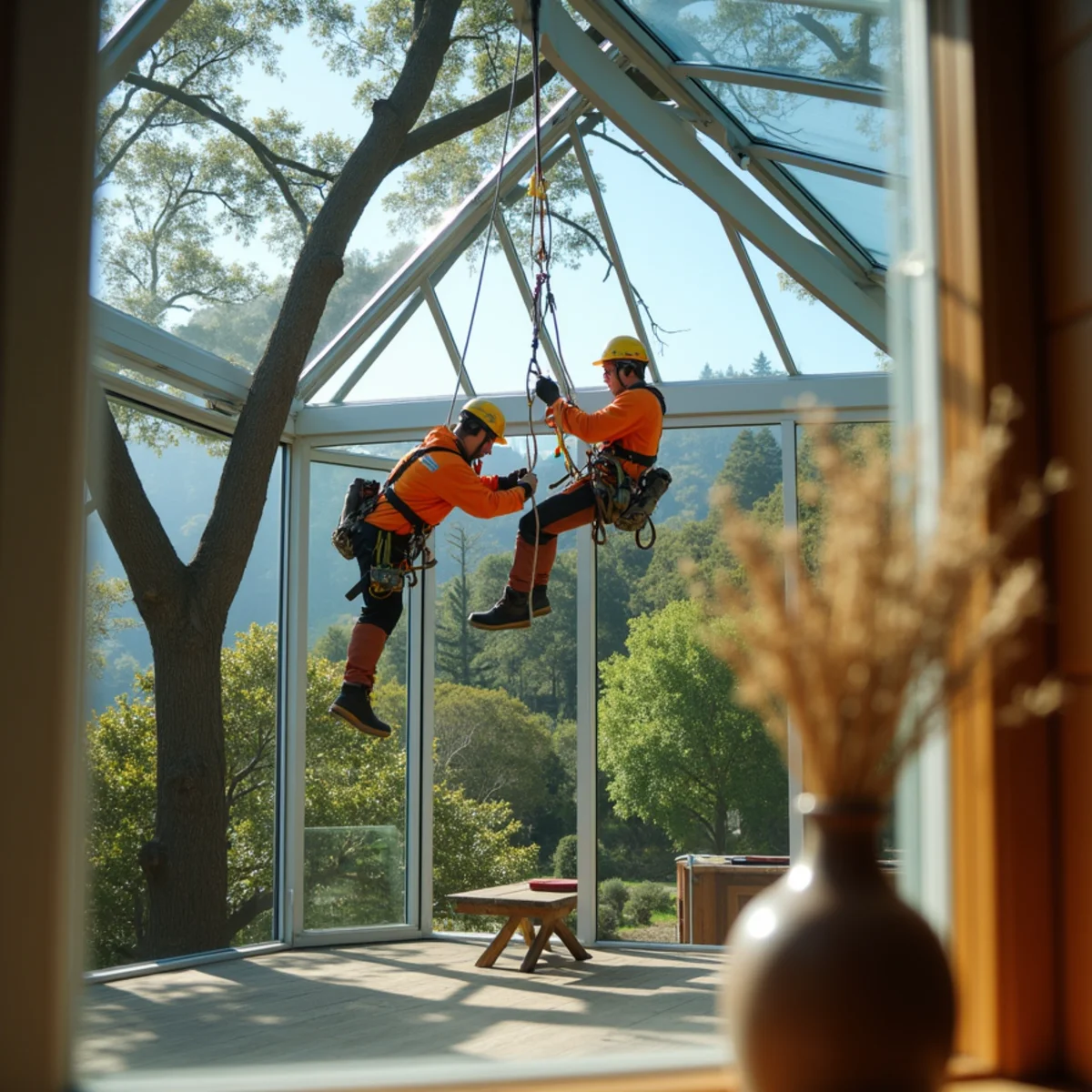 Speedline rope rigging transporting limbs safely over sensitive hardscape