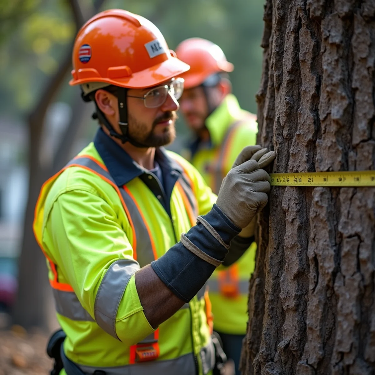Certified arborist recording DBH measurements for Redwood City tree removal permit