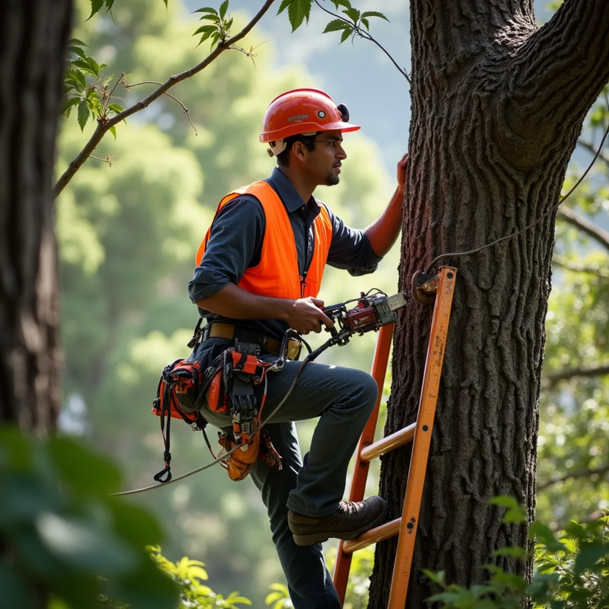 Wildfire defensible space clearing and ladder fuel mitigation on hillside property