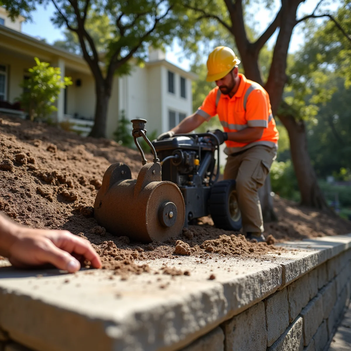 Retaining wall terrace stump grinding in Belmont