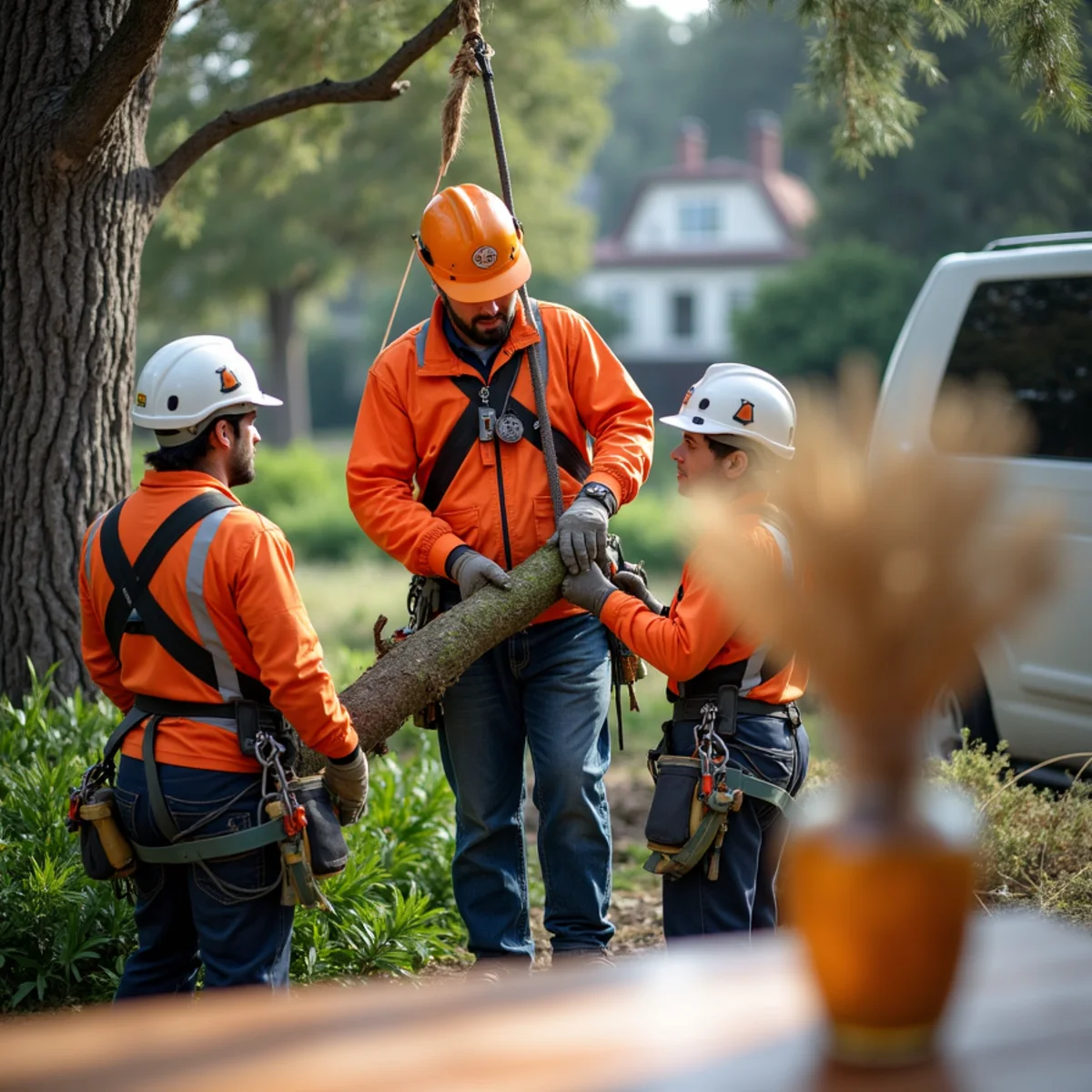 Precision limb lowering protecting residential fence line in San Bruno